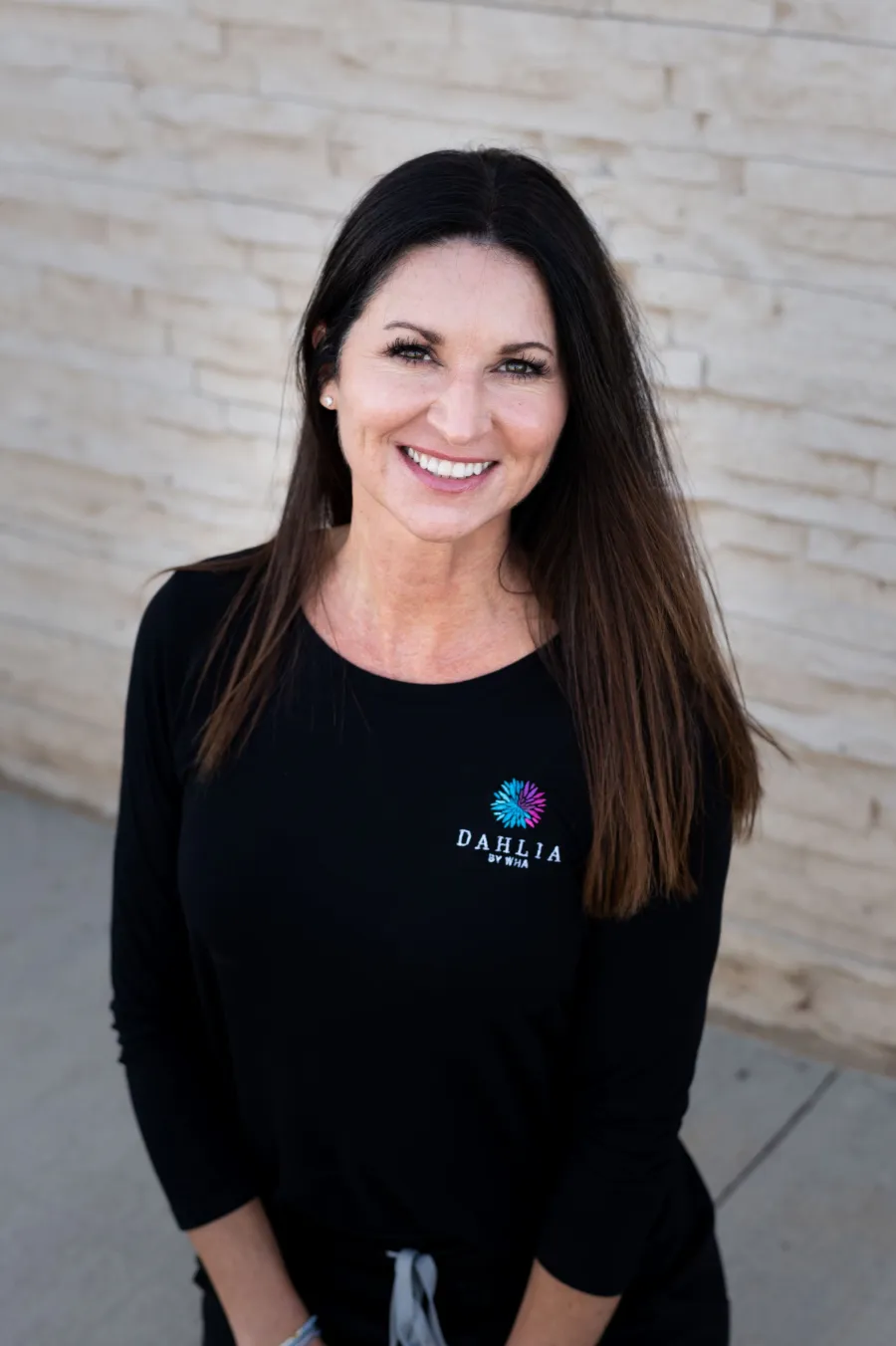 Kelli Faber in a black Dahlia top